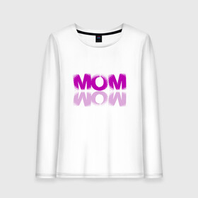 Женский лонгслив хлопок с принтом MOM - WOW! , 100% хлопок |  | mom | pink | wow | вау | мама | мать | розовый | текст