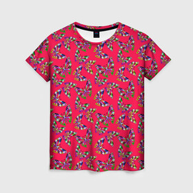 Женская футболка 3D с принтом Бабочки на красном , 100% полиэфир ( синтетическое хлопкоподобное полотно) | прямой крой, круглый вырез горловины, длина до линии бедер | веселый узор | весенний | детский | для девочек | красный | летний | лето | малышам | разноцветный узор