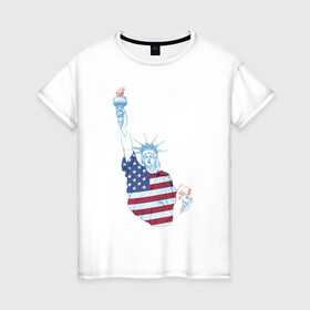 Женская футболка хлопок с принтом Статуя свобода , 100% хлопок | прямой крой, круглый вырез горловины, длина до линии бедер, слегка спущенное плечо | иллюстрация | маяк | скульптура | статуя | статуя свободы | сша