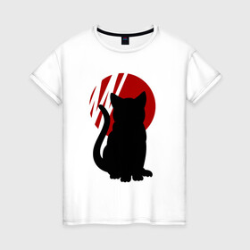 Женская футболка хлопок с принтом Black Cat , 100% хлопок | прямой крой, круглый вырез горловины, длина до линии бедер, слегка спущенное плечо | black | cat | кот | кошка | черная | черный