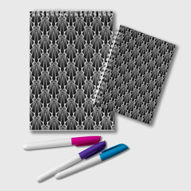 Блокнот с принтом Узор Арт деко  , 100% бумага | 48 листов, плотность листов — 60 г/м2, плотность картонной обложки — 250 г/м2. Листы скреплены удобной пружинной спиралью. Цвет линий — светло-серый
 | абстрактный | арт деко | геометрический | деко | модный | популярный | современный | черно белый