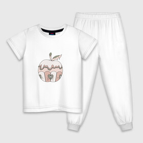 Детская пижама хлопок с принтом Волшебное яблоко , 100% хлопок |  брюки и футболка прямого кроя, без карманов, на брюках мягкая резинка на поясе и по низу штанин
 | крем | лист | пирожное | сердце | яблоко