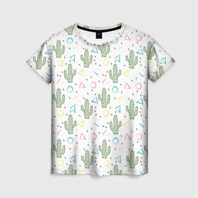 Женская футболка 3D с принтом Кактусы  , 100% полиэфир ( синтетическое хлопкоподобное полотно) | прямой крой, круглый вырез горловины, длина до линии бедер | абстрактный | кактус | мексиканский узор | модный | популярный | экзотический