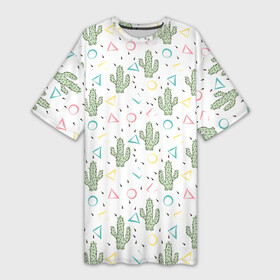 Платье-футболка 3D с принтом Кактусы ,  |  | абстрактный | кактус | мексиканский узор | модный | популярный | экзотический