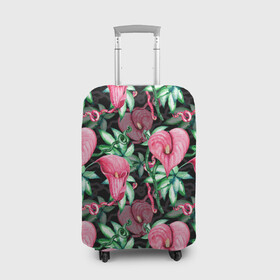 Чехол для чемодана 3D с принтом Цветы в райском саду , 86% полиэфир, 14% спандекс | двустороннее нанесение принта, прорези для ручек и колес | вечерний | джунгли | калла | каллы | лианы | листва | листья | праздничный | райский | сад | темный | цветочки | цветочный | цветы