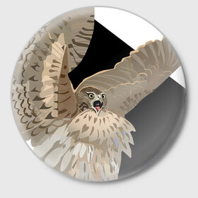 Значок с принтом Орёл в шоке ,  металл | круглая форма, металлическая застежка в виде булавки | арт | в шоке | дикие животные | дикие звери | дикие птицы | животное | животные | орёл | природа | птица | птица в шоке | птицы | рисунок