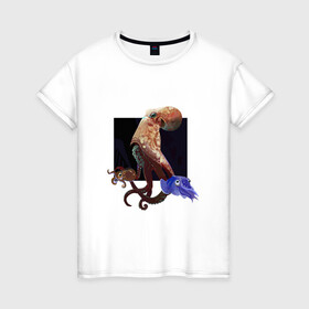Женская футболка хлопок с принтом Осьминожки , 100% хлопок | прямой крой, круглый вырез горловины, длина до линии бедер, слегка спущенное плечо | арт | дикие животные | дикие звери | животное | животные | море | морские животные | осьминог осьминоги | природа | рисунок