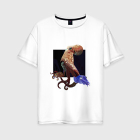 Женская футболка хлопок Oversize с принтом Осьминожки , 100% хлопок | свободный крой, круглый ворот, спущенный рукав, длина до линии бедер
 | арт | дикие животные | дикие звери | животное | животные | море | морские животные | осьминог осьминоги | природа | рисунок