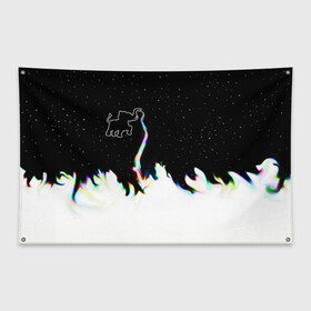 Флаг-баннер с принтом Затерянный в космосе , 100% полиэстер | размер 67 х 109 см, плотность ткани — 95 г/м2; по краям флага есть четыре люверса для крепления | звезды слон пламя потерянный забытый радуга хобот огонь