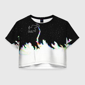 Женская футболка Crop-top 3D с принтом Затерянный в космосе , 100% полиэстер | круглая горловина, длина футболки до линии талии, рукава с отворотами | звезды слон пламя потерянный забытый радуга хобот огонь