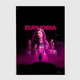 Постер с принтом Euphoria team , 100% бумага
 | бумага, плотность 150 мг. Матовая, но за счет высокого коэффициента гладкости имеет небольшой блеск и дает на свету блики, но в отличии от глянцевой бумаги не покрыта лаком | Тематика изображения на принте: euphoria | serial | джулс | зендея | ру беннетт | сериал | сериалы | хантер шефер | эйфория