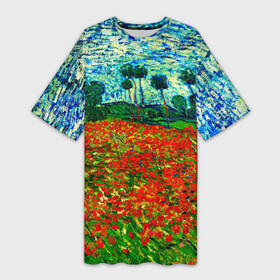 Платье-футболка 3D с принтом Поле с маками, Ван Гог ,  |  | art | van gogh | vincent van gogh | абстракционизм | арт | ван гог | винсент ван гог | деревья | импрессионизм | искусство | картина | картины маслом | краски | маки | небо | поляна | природа | провинция | рисунок