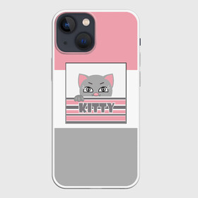 Чехол для iPhone 13 mini с принтом Котенок . Kitty ,  |  | детская иллюстрация | детский | для девочки | звезды | кот | маленький котенок | малышам | розовый | серый | серый и розовый
