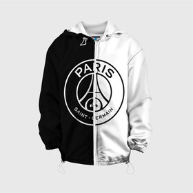 Детская куртка 3D с принтом ФК ПСЖ / PSG BLACK & WHITE , 100% полиэстер | застежка — молния, подол и капюшон оформлены резинкой с фиксаторами, по бокам — два кармана без застежек, один потайной карман на груди, плотность верхнего слоя — 90 г/м2; плотность флисового подклада — 260 г/м2 | paris saint germain | psg | saint | sport | париж | псг | спорт | футбол