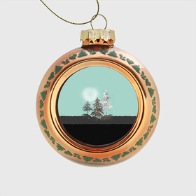 Стеклянный ёлочный шар с принтом Лес. Мозаичный узор  , Стекло | Диаметр: 80 мм | бирюзовый | елка | ель | зима | картина | лес | луна горы | мозаика | новогодний | холмы