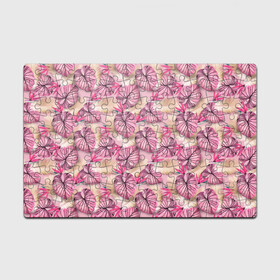 Головоломка Пазл магнитный 126 элементов с принтом Розовый тропический узор , полимерный материал с магнитным слоем | 126 деталей, размер изделия —  180*270 мм | бежевый | листья | пальмовые листья | розовые цветы | розовый | тропические цветы | цветочный
