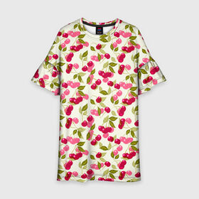 Детское платье 3D с принтом Спелая вишня  , 100% полиэстер | прямой силуэт, чуть расширенный к низу. Круглая горловина, на рукавах — воланы | вишня | детский | красные ягоды | летний узор | лето | малышам | ретро | сад | ягоды