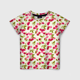 Детская футболка 3D с принтом Спелая вишня  , 100% гипоаллергенный полиэфир | прямой крой, круглый вырез горловины, длина до линии бедер, чуть спущенное плечо, ткань немного тянется | Тематика изображения на принте: вишня | детский | красные ягоды | летний узор | лето | малышам | ретро | сад | ягоды
