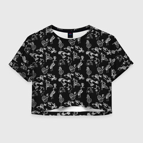 Женская футболка Crop-top 3D с принтом Экзотические птицы . Скетч , 100% полиэстер | круглая горловина, длина футболки до линии талии, рукава с отворотами | детский | модный | рисунок | скетч | темный | черно белый | черный | экзотические птицы
