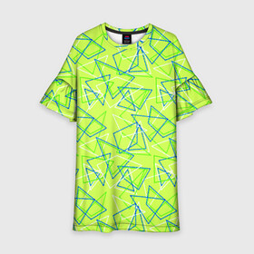 Детское платье 3D с принтом Абстрактный неоновый зеленый , 100% полиэстер | прямой силуэт, чуть расширенный к низу. Круглая горловина, на рукавах — воланы | абстрактный | геометрический | детский | зеленый | летний | неоновый | ретро | треугольники