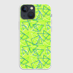 Чехол для iPhone 13 mini с принтом Абстрактный неоновый зеленый ,  |  | абстрактный | геометрический | детский | зеленый | летний | неоновый | ретро | треугольники