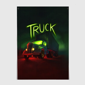 Постер с принтом Truck neon , 100% бумага
 | бумага, плотность 150 мг. Матовая, но за счет высокого коэффициента гладкости имеет небольшой блеск и дает на свету блики, но в отличии от глянцевой бумаги не покрыта лаком | truck | trucks | грузовик | грузовики | дальнобои | дальнобой | дальнобойщик | фура | фуры