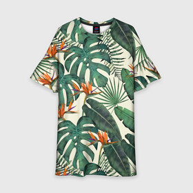 Детское платье 3D с принтом Тропический паттерн , 100% полиэстер | прямой силуэт, чуть расширенный к низу. Круглая горловина, на рукавах — воланы | азия | акварель | акварельный | банановые листья | ботанический | винтажный | зеленый | иллюстрация | лес | летний | лето | монстера | оранжевый | отпуск | пальмовые листья | стрелиция | тропики