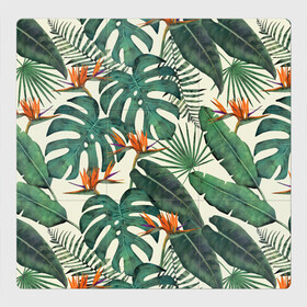 Магнитный плакат 3Х3 с принтом Тропический паттерн , Полимерный материал с магнитным слоем | 9 деталей размером 9*9 см | азия | акварель | акварельный | банановые листья | ботанический | винтажный | зеленый | иллюстрация | лес | летний | лето | монстера | оранжевый | отпуск | пальмовые листья | стрелиция | тропики