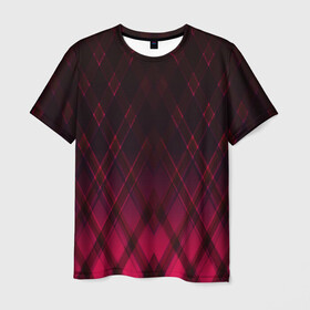 Мужская футболка 3D с принтом Геометрический градиентный фон , 100% полиэфир | прямой крой, круглый вырез горловины, длина до линии бедер | Тематика изображения на принте: абстрактный | вишневый | геометрический | градиентный | клетка | красный | модный | плед | современный