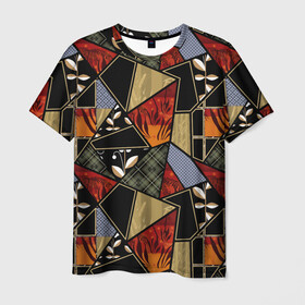 Мужская футболка 3D с принтом Разноцветные заплатки  , 100% полиэфир | прямой крой, круглый вырез горловины, длина до линии бедер | flaps | patchwork | деревенский | заплатки | модный | популярный | пэчворк | разноцветный | рустик | этнический