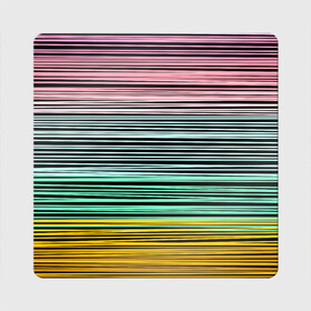 Магнит виниловый Квадрат с принтом Модный полосатый узор  , полимерный материал с магнитным слоем | размер 9*9 см, закругленные углы | желтый | модный | молодежный | разноцветные линии | разноцветный полосатый | розовый | салатовый | современный