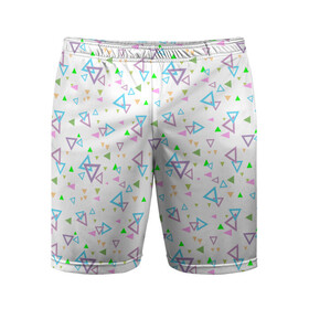Мужские шорты спортивные с принтом Детский абстрактный узор  ,  |  | геометрические фигуры | детский | малышам | разноцветные треугольники | ретро