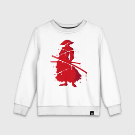 Детский свитшот хлопок с принтом Кровь самурая , 100% хлопок | круглый вырез горловины, эластичные манжеты, пояс и воротник | буси | воин | кровь | кровь самурая | самурай | шпион | япония