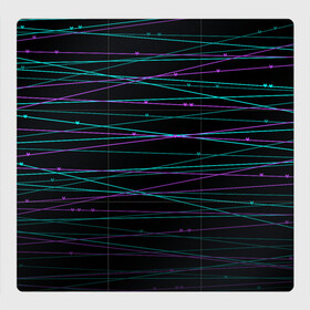 Магнитный плакат 3Х3 с принтом Неоновые тонкие нити  , Полимерный материал с магнитным слоем | 9 деталей размером 9*9 см | детский | любовь | неоновый узор | полосы | сердечки | сердце | темный | тонкие полоски | черный