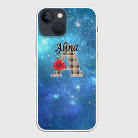 Чехол для iPhone 13 mini с принтом Монограмма Алина ,  |  | буква а | детский | красные цветы | молодежный | монограмма | синий | цветы