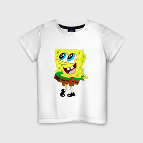 Детская футболка хлопок с принтом Спанч Боб Мило улыбается! , 100% хлопок | круглый вырез горловины, полуприлегающий силуэт, длина до линии бедер | губка | любовь. | мульт | настроение | позитив | танец | улыбка