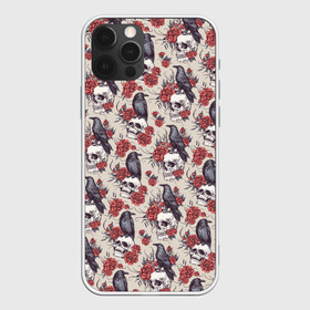 Чехол для iPhone 12 Pro Max с принтом Skull raven , Силикон |  | art | flowers | gothic | pattern | raven | roses | skull | арт | ворон | готика | паттерн | розы | цветы | череп