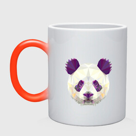 Кружка хамелеон с принтом Фиолетовая панда , керамика | меняет цвет при нагревании, емкость 330 мл | абстракция | геометрический рисунок | герои | панда | полигоны | фиолетовый