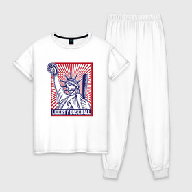 Женская пижама хлопок с принтом Бейсбол Liberty city , 100% хлопок | брюки и футболка прямого кроя, без карманов, на брюках мягкая резинка на поясе и по низу штанин | baseball | liberty | usa | бейсбол | либерти | либерти ситти