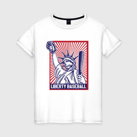 Женская футболка хлопок с принтом Бейсбол Liberty city , 100% хлопок | прямой крой, круглый вырез горловины, длина до линии бедер, слегка спущенное плечо | baseball | liberty | usa | бейсбол | либерти | либерти ситти