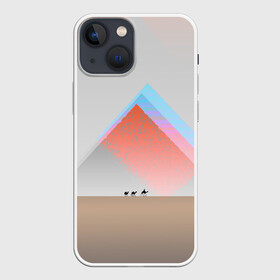 Чехол для iPhone 13 mini с принтом Пустынный мираж ,  |  | верблюды | глюк | караван | пирамиды | путник | треугольник | цветовой шум