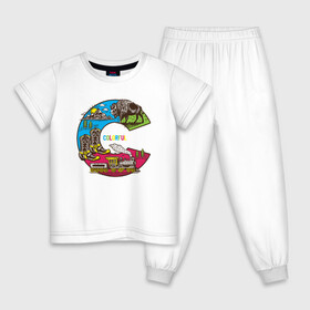 Детская пижама хлопок с принтом Путешествие Colorful , 100% хлопок |  брюки и футболка прямого кроя, без карманов, на брюках мягкая резинка на поясе и по низу штанин
 | Тематика изображения на принте: colorful | мир | путешествие | туризм | турист