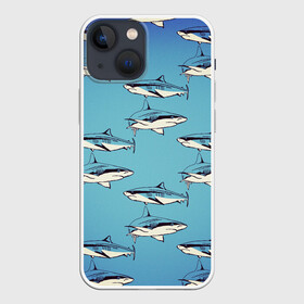 Чехол для iPhone 13 mini с принтом Акулы Паттерн ,  |  | shark | акулы | иллюстрация | морские жители | морские обитатели | паттерн | рисунок | рыбы