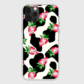 Чехол для iPhone 12 Pro Max с принтом Клубника на коровьей шкуре , Силикон |  | акварель | белый | еда | клубника | корова | красный | летний | молоко | орнамент | паттерн | правильное питание | принт | пятна | рисунок | сочный | черный | ягоды | яркие принты | яркий принт