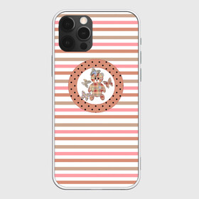 Чехол для iPhone 12 Pro с принтом Милый мишка с бабочками , силикон | область печати: задняя сторона чехла, без боковых панелей | бабочки | бежевый | звезды | малышам | медвежонок | мишка тедди | пижама | полосатый | полосы | розовые полосы