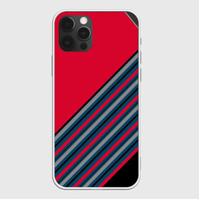 Чехол для iPhone 12 Pro с принтом Абстрактный асимметричный  , силикон | область печати: задняя сторона чехла, без боковых панелей | асимметричный | комбинированный | косые полосы | красный | красный и синий | креативный | модный | молодежный | мужской | синие полосы