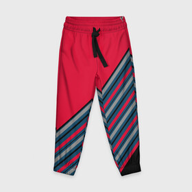 Детские брюки 3D с принтом Абстрактный асимметричный  , 100% полиэстер | манжеты по низу, эластичный пояс регулируется шнурком, по бокам два кармана без застежек, внутренняя часть кармана из мелкой сетки | асимметричный | комбинированный | косые полосы | красный | красный и синий | креативный | модный | молодежный | мужской | синие полосы