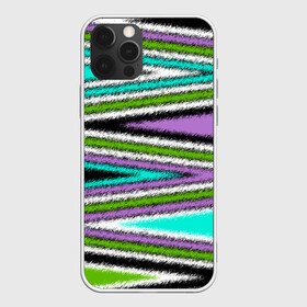 Чехол для iPhone 12 Pro с принтом Абстрактный асимметричный  , силикон | область печати: задняя сторона чехла, без боковых панелей | асимметричный | бирюзовый молодежный | комбинированный | косые полосы | креативный | мужской | темный | фиолетовый | штрихи