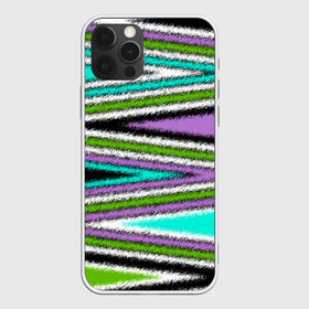 Чехол для iPhone 12 Pro Max с принтом Абстрактный асимметричный  , Силикон |  | асимметричный | бирюзовый молодежный | комбинированный | косые полосы | креативный | мужской | темный | фиолетовый | штрихи
