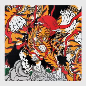 Магнитный плакат 3Х3 с принтом Самурайский тигр , Полимерный материал с магнитным слоем | 9 деталей размером 9*9 см | Тематика изображения на принте: воин | год тигра | закат | крупная кошка | полосы | тигр | тигриная лапа | хищник